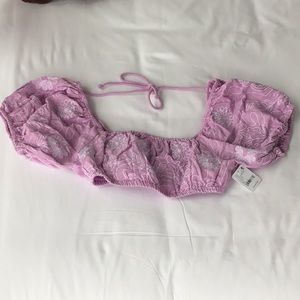 Purple embroidered flower crop top